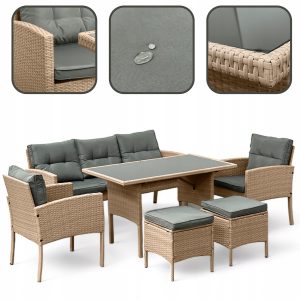 ZESTAW KOMPLET MEBLI OGRODOWY MTG SFS078 OGRODOWE TECHNORATTAN NATURALNY